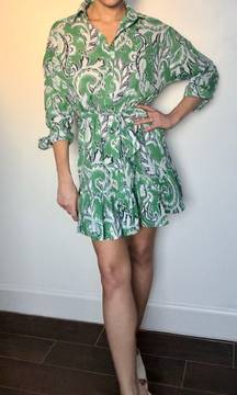 Green Paisley Print Shirt Dress