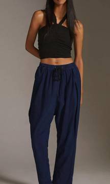 Anthropologie Linen Cotton Drapey Pull On Harem Pants Dark Navy Blue