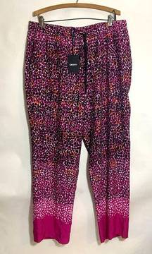 Women’s DKNY Animal Print Pull-On Drawstring Pants Pink and Black Size XL