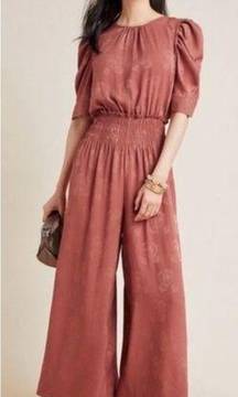 Anthropologie Current Air Floral Jacquard Puff
Sleeve Jumpsuit Sz Small