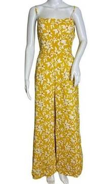 Kori America Jumpsuit Womens Medium Yellow White Floral Wide Leg Boho Peasant