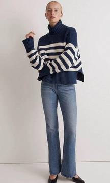 Madewell Wide Rib Turtleneck Sweater Navy and White Striped Women’s size medium