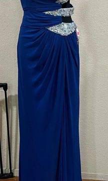 NWT NEW Faviana 7304 blue strapless cutout beaded prom dress