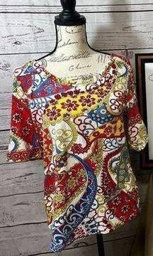 1630-Talbots large paisley type t shirt with beautiful yellow,blue and red color