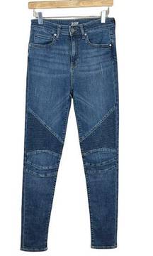 DKNY Moto Biker High Rise Skinny Blue Jeans Size 27