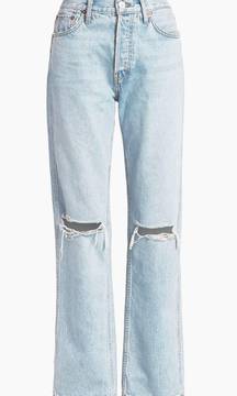 High-Rise Ripped-Knee Loose Jeans