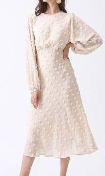 Chic Wish Cotton Canday Swiss Dot Chiffon Midi Dress in Cream Women's XS