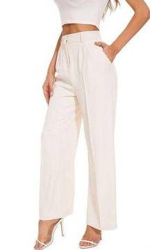 NEW Cream Wide Leg Dress Pants Pleated Front Trousers Pockets S