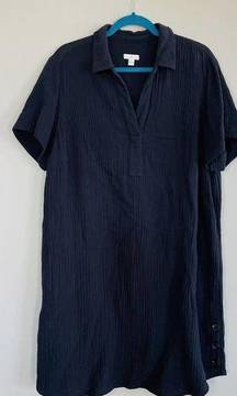 J. Jill Navy Blue Brushed Cotton Dress Size XL Oversized Pockets Buttons F6