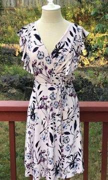 𝅺Ivanka Trump Pink Floral Faux Wrap Summer Dress Small