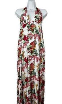 VIX Paula Hermanny Tropical Floral Pineapple Halter Maxi Dress M/L Coverup