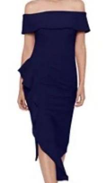 NWT Betsy Adam Off The Shoulder Ruffle Dress Navy Blue Size 6