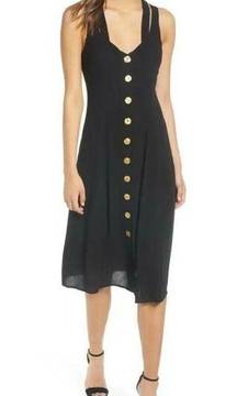 Row A Gold Button Front Dress, Size X-Small - Black