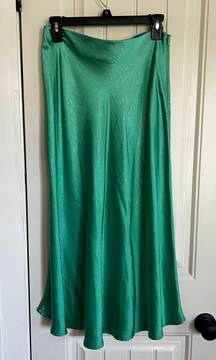 Green Satin Midi Skirt 