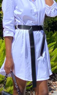 White Pleated Shirt Dress