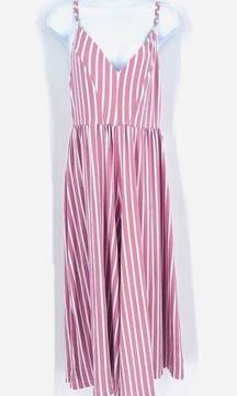 NWT Pink Striped Crop Jumpsuit Medium Poof Strappy vacation
