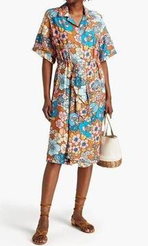 Dodo Bar Or Printed Nancy Dress in Orange & Blue Medium Womens Midi Retro Floral