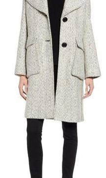 DEREK LAM 10 CROSBY Tweed Coat Wool Fur Collar Pockets White Black Designer 8