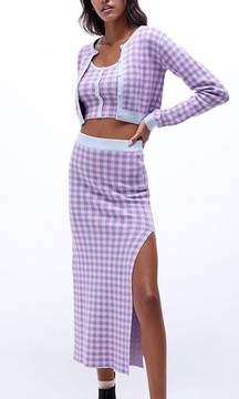 Blue Purple Gingham Midi Skirt 