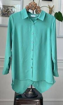 Joan Rivers Grass Green Tunic button Shirt Blouse M