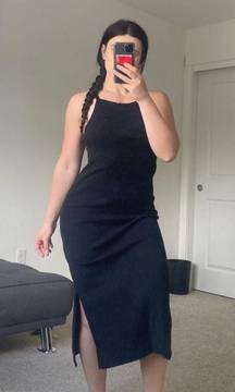 Black Midi Dress With Side Slit 