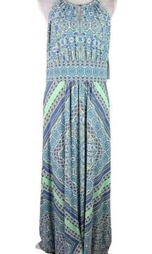 London Times Maxi Dress 4 Keyhole Sleeveless Geometric Print Stretch New