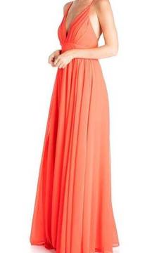 Meghan LA Enchanted Garden Flame Orange Plunge Neck Maxi Slip Dress Size M New