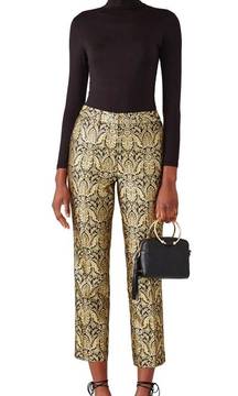 Slate & Willow Orion Cropped Cigarette Pants Black & Gold Jacquard Ruffles sz 12