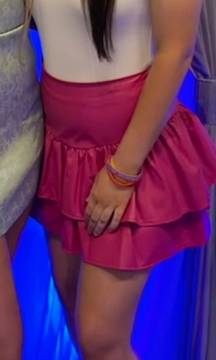 Pink Leather Mini Skirt