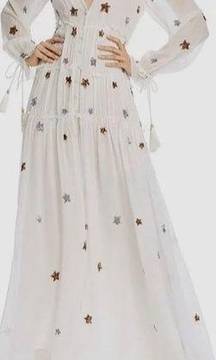 Rococo Sand White Sequin Star Tiered Maxi Dress