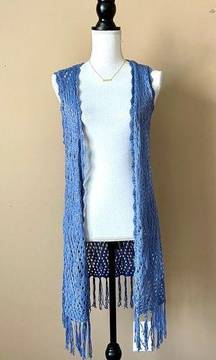 OHMG! | Periwinkle Purple Knit Fringe Sleeveless Cardigan Sz S