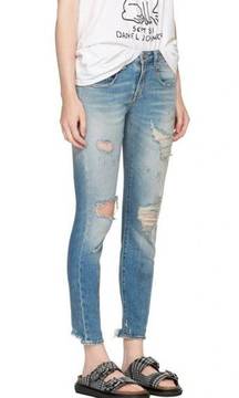 R13 Boy Skinny Jeans Shiloh Shredded Light Wash Distressed Denim