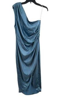 Elliatt Cassini Dress One Shoulder Midi Satin Blue Large