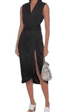 JONATHAN SIMKHAI
Wrap-effect twisted twill-paneled satin midi dress