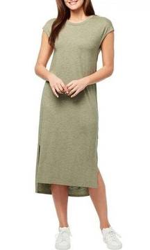 Jessica Simpson T Shirt Dress Womens Sz XL Green Slub Brees Cap Sleeve Slit Midi