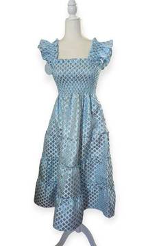 Home Ellie Nap Dress Size XXL Metallic Blue Snowflake Brocade