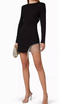 NWT Elliatt Nebulous Mini Dress, Long Sleeve Crystal Fringe Size Medium