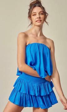 Blue Strapless Romper Dress