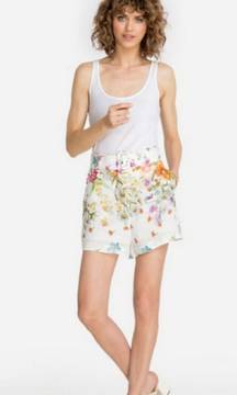 Bloom Floral High Waist White Linen Shorts