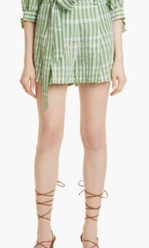 Cinq A Sept Shorts Flora Tie Waist Gingham Green White 4 NWT New