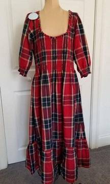 Hill House Louisa Nap Red Tartan Paid Short Sleeve Midi Dress 100% Cotton 2XL