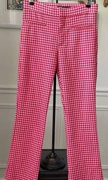 Zara Red Pink Gingham Cropped Mini Flare Trouser Pants S
