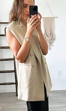 Wool In Italy Beige Oversized Blazer Vest/Sz:XS/NWOT