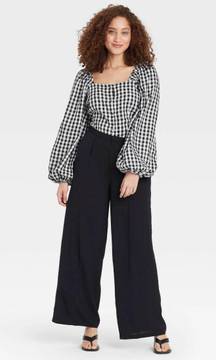 : Black Checkered Long Sleeve Top