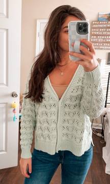 Mint Green Soft Button Down Knit Crop Cardigan