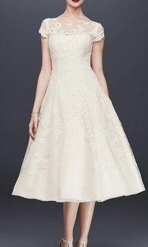 Oleg Cassini Cap Sleeve Illusion Wedding Dress size 14