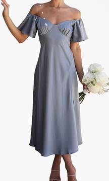 Blue Satin Midi Dress