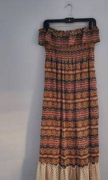 Belle Du Jour Boho Strapless Multi-colored Dress L