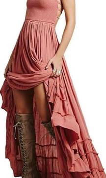 Womens Pink Summer Cotton Sexy Backless Long Dresses Size Small