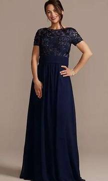 Oleg Cassini Floor Length Sheath Gown with Lace Bodice Size 16W Light alteration